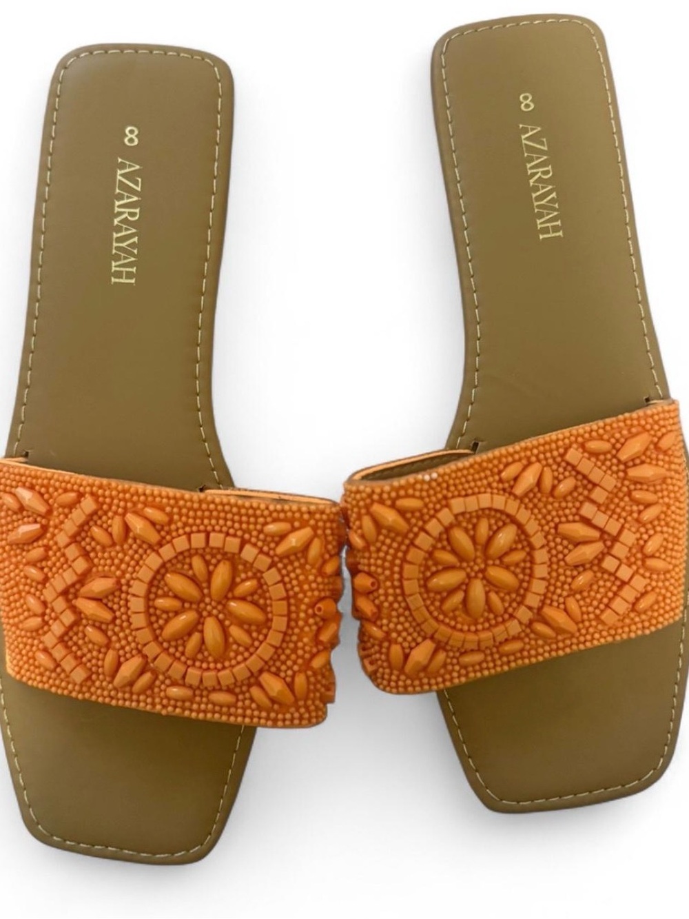 Azarayah Orange Beaded Slide Sandals - Women's Slip-On Comfort